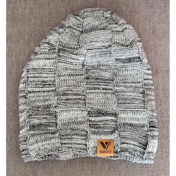 Vgogfly Winter Knit Beanie Slouchy Black Gray Soft Fuzzy Lined Skullcap Hat - Picture 1 of 6